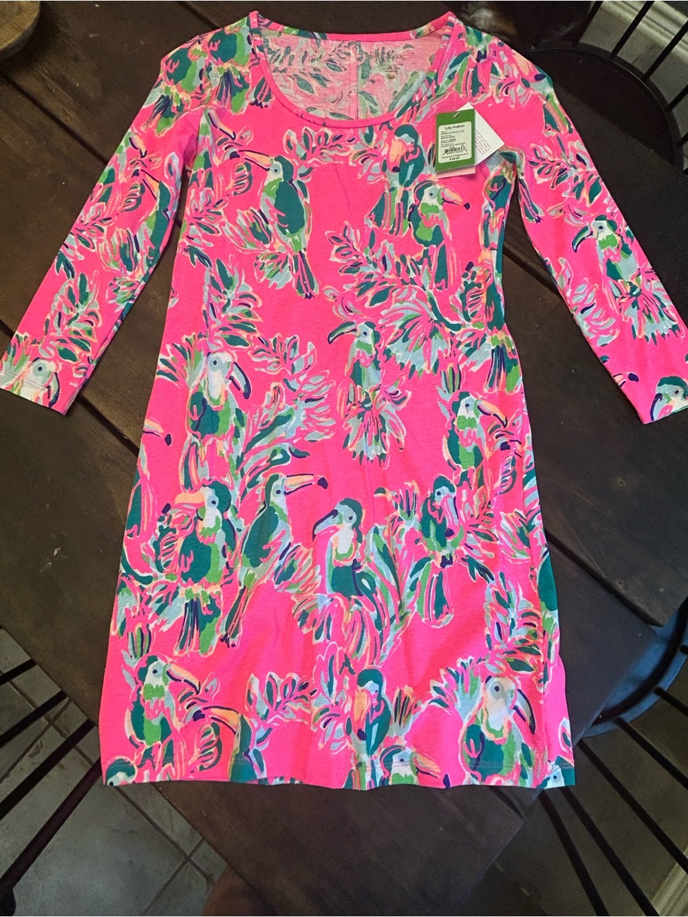 NWT Lilly Pulitzer Hot Pink Tropical Toucan Long Sleeve Beacon Dress Dragonfruit